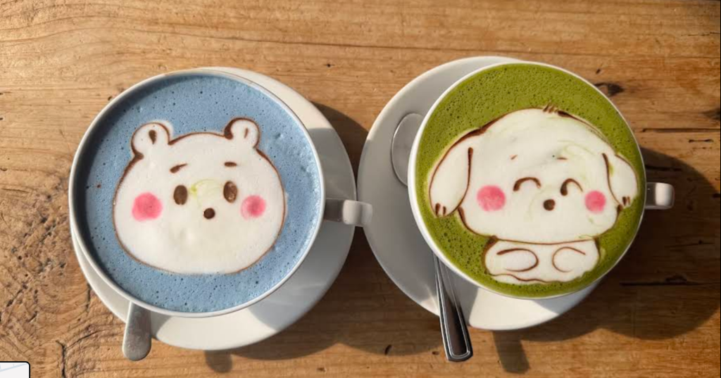 Teddy Bear and Puppy Colorful Latte Art